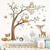 Magical Woodland Animals Wall Stickers,Forest Tree Wall Decal for Baby Nursery Kids Bedroom Nature Themed Decor