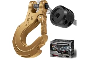 AUTMATCH Winch Hook 3/8" - Clevis Slip Hook with Safety Latch & Winch Cable Hook Stopper, Grade 70 Forged Steel Max 39,600Lbs Work for Winch Rope, ATV, UTV, Off Road Vehicle, Gold