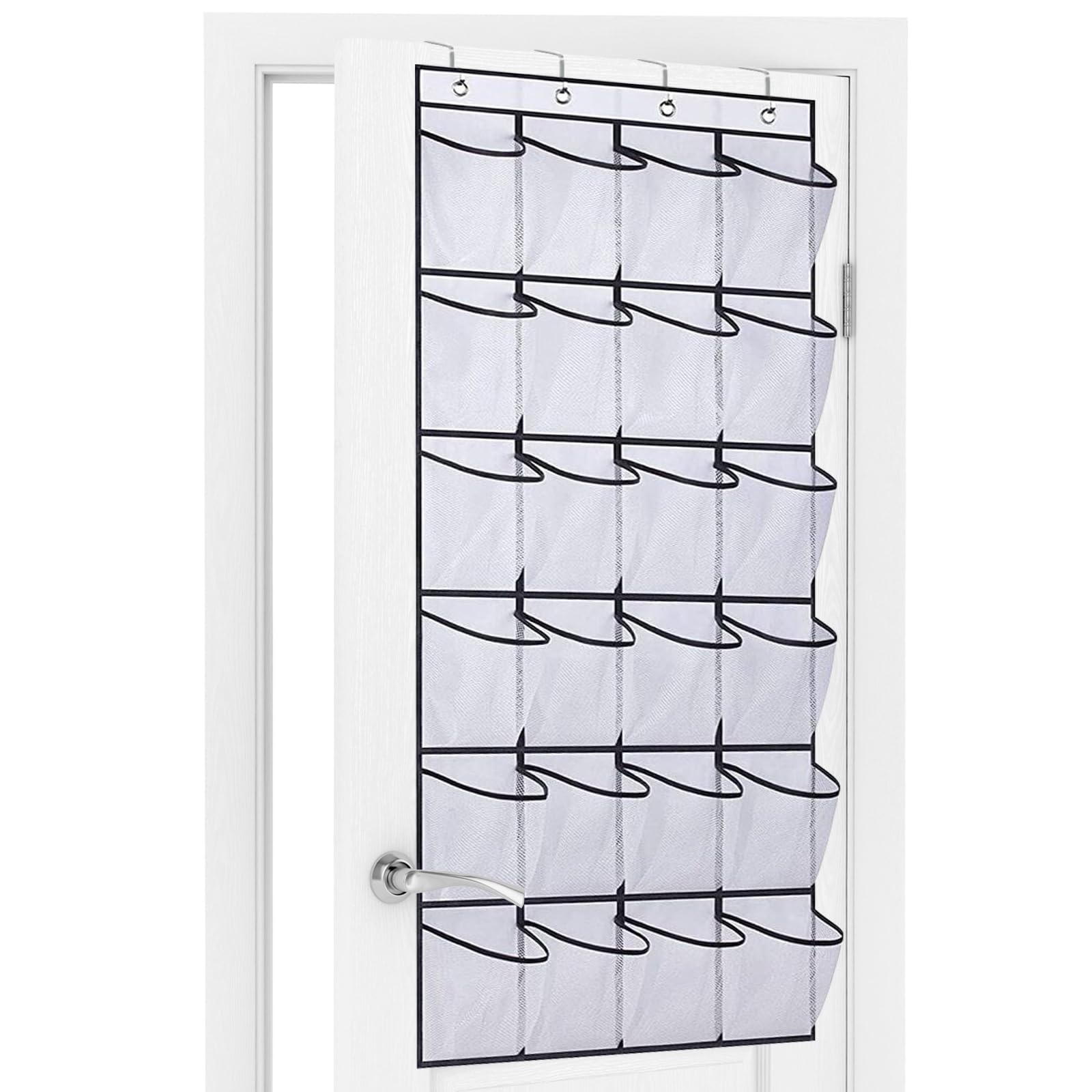 Newthinking Hanging Shoe Storage, Over the Door Shoe Storage Organiser, Hanging Shoe Rack Holder 24 Large Mesh Pockets for Wardrobe Door Tidy with Hange (White)