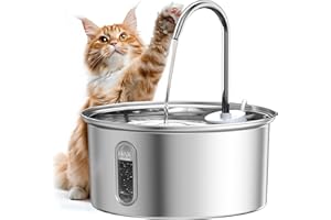 Petlipo Cat Water Fountain Stainless Steel: 108oz/3.2L Cat Fountain for Drinking, Pet Fountain Water Bowl Dog Drinking Dispenser Cat Feeding & Watering Supplies, Super Quiet Kitty Spout for Cats Dogs
