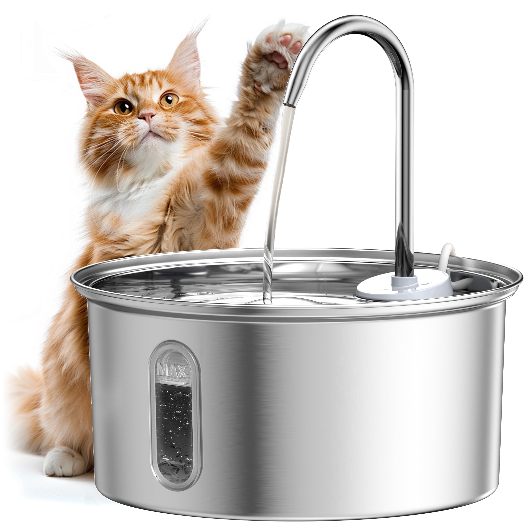 Photo 1 of Petlipo Cat Water Fountain Stainless Steel: 108oz/3.2L Cat Fountain for Drinking, Pet Fountain Water Bowl Dog Drinking Dispenser Cat Feeding & Watering Supplies, Super Quiet Kitty Spout for Cats Dogs