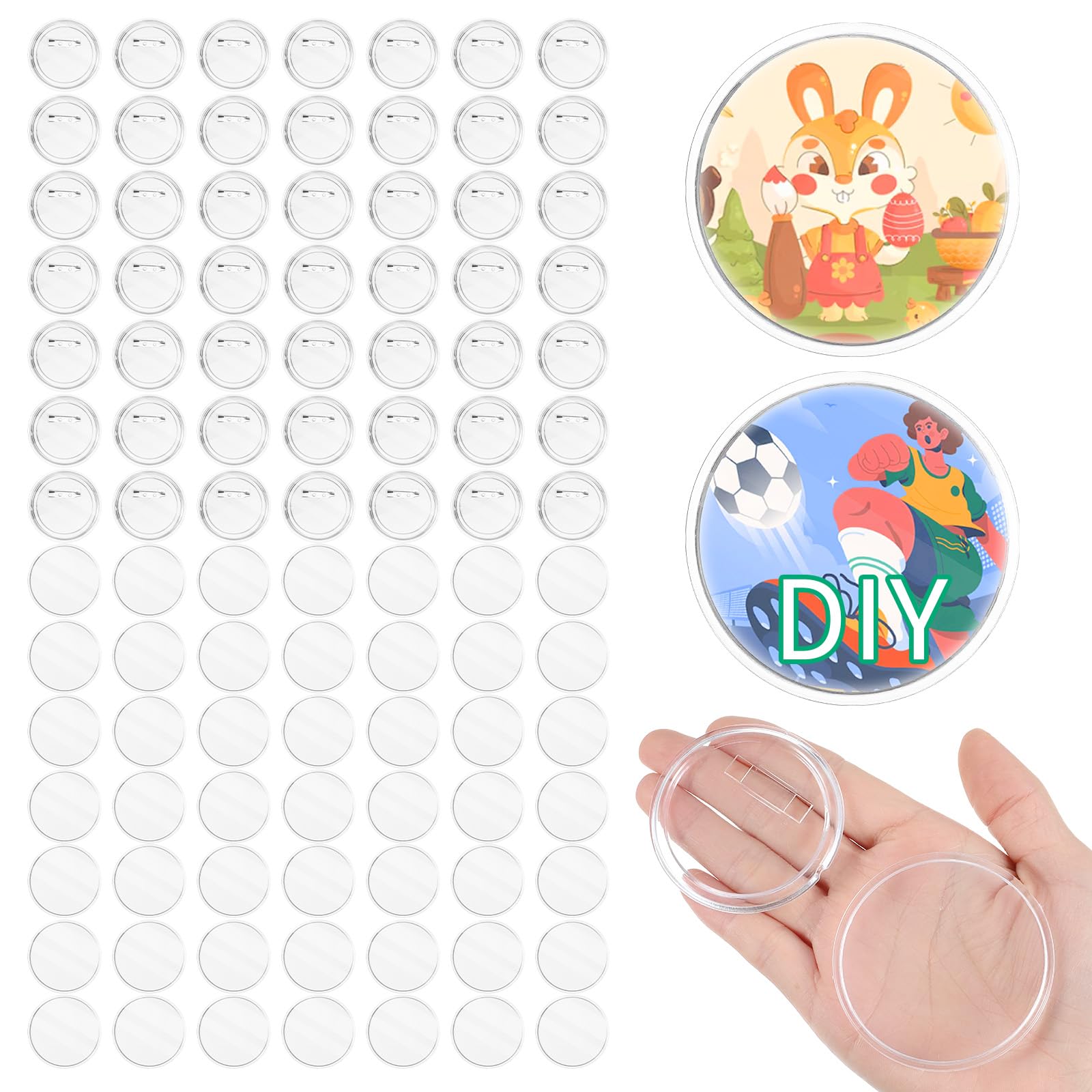Photo 1 of 100 Pcs Acrylic Pin Badges High Transparency DIY Button Pin Durable Reusable Custom Buttons Easy Assembly Customizable Pins for Backpacks Jackets Hats Gifts and Custom Projects 2.3in