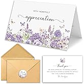 HiABNRT 25 Pack Funeral Thank You Cards with Envelopes, Purple Watercolor Floral Butterfly Design 4x6In Message Inside Sympathy Thank You Card for Funeral Bereavement