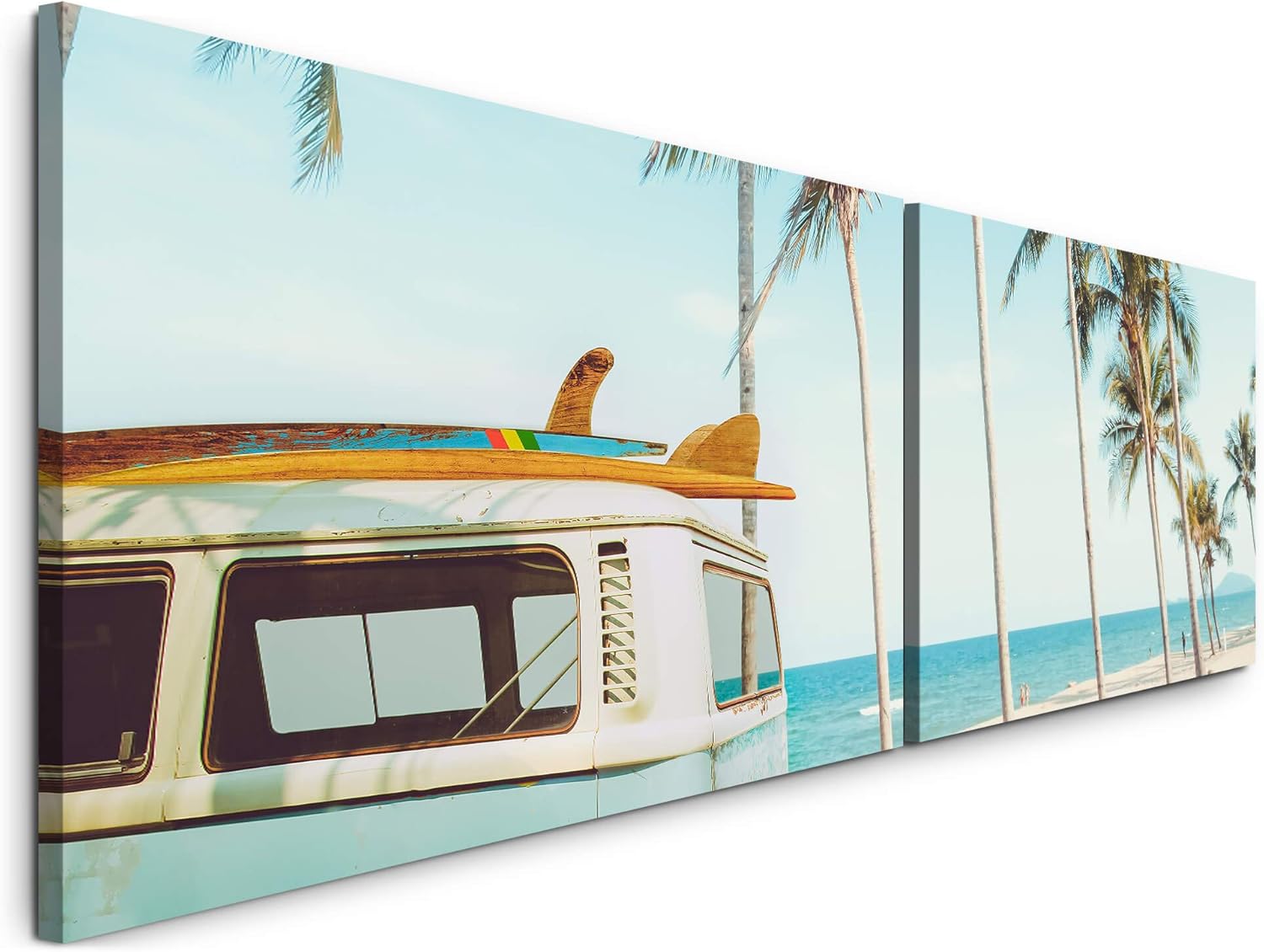 Paul Sinus Art Vintage Auto auf einem tropischem Strand 180x50cm - 2