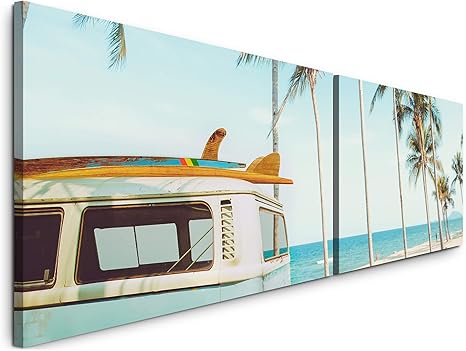 Paul Sinus Art Vintage Auto auf einem tropischem Strand 180x50cm - 2