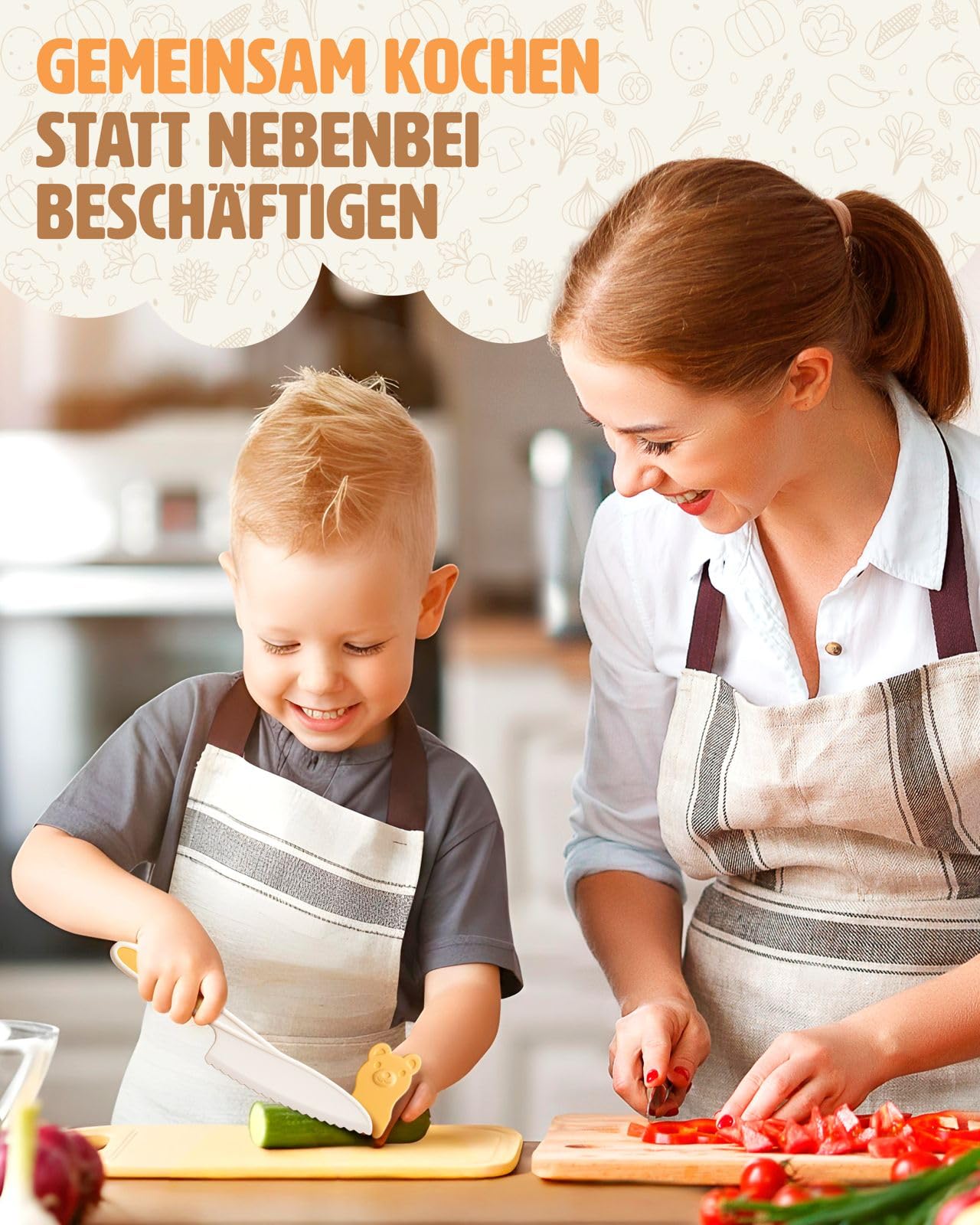 Kindermesser Set ab 3 Jahren [EXTRA SICHER] – Kindermesser ab 3 Jahre inkl. Fingerschutz & Schneidebrett – BPA frei & Montessori inspiriert – Pastellfarbenes Schneideset für kleine Köche Kinder Messer 4