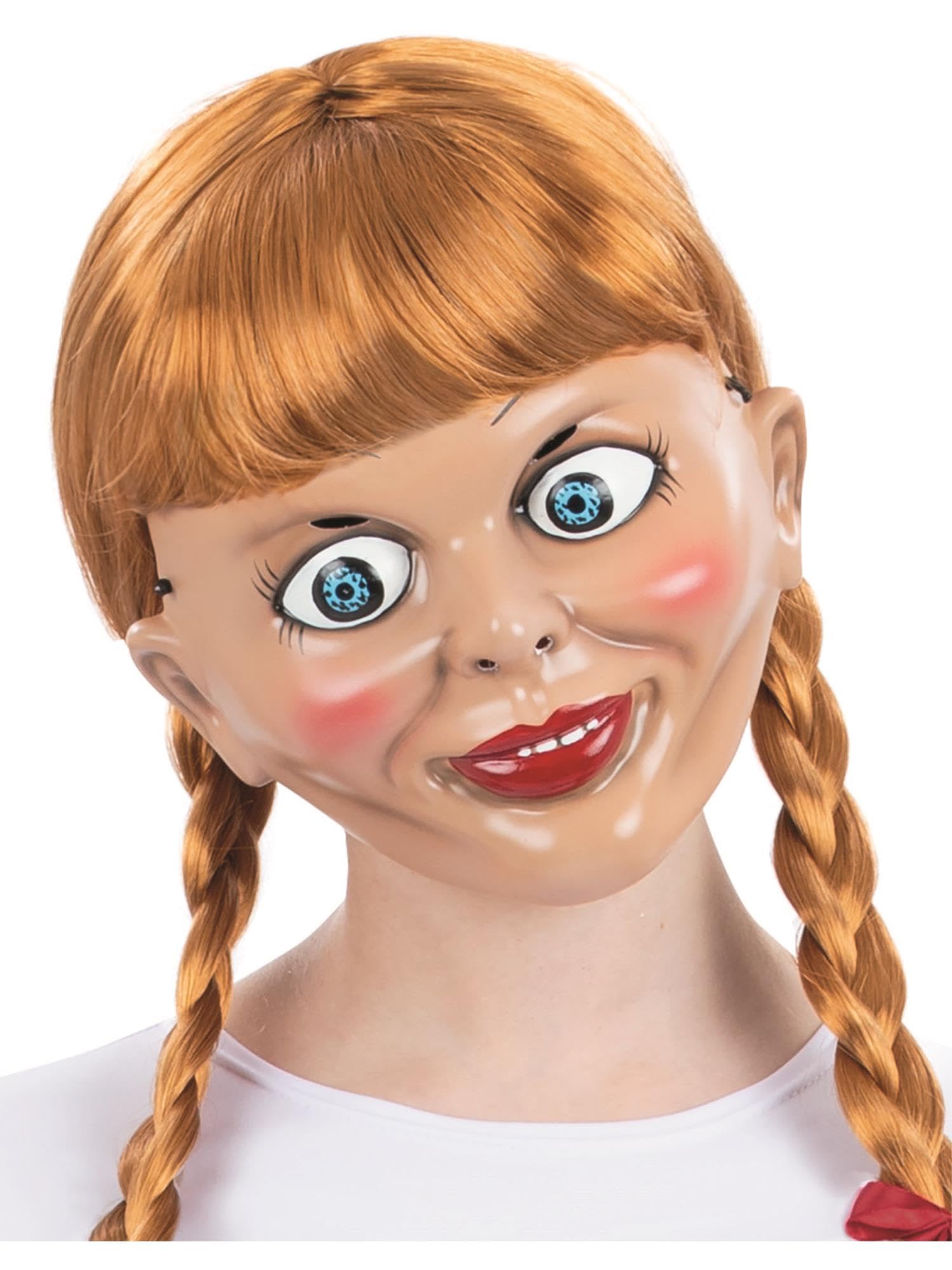 Smiffys Official Annabelle Mask for Adults, Eerily Iconic Annabelle Doll Plastic Mask with Comfortable Elastic Strap, Perfect for Completing Halloween and Fancy Dress Costumes