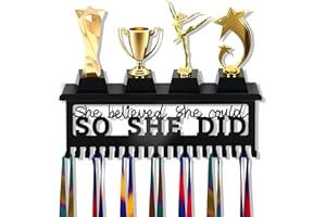 Bnesi Black Metal Medal Holder and Trophy Wall Frame - Adjustable, Foldable Hanging Shelf - Practical Organizer for Trophies and Medals
