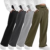 LessonZoo 4 Pack Girls' Straight Leg Sweatpants, Kids Drawstring Casual Joggers Teen Loose Open Bottom Pants with Pockets