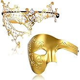 Yearntown Couple Masquerade Masks Set Venetian Costume Prom Party Mask for Halloween One Eyed Half Face