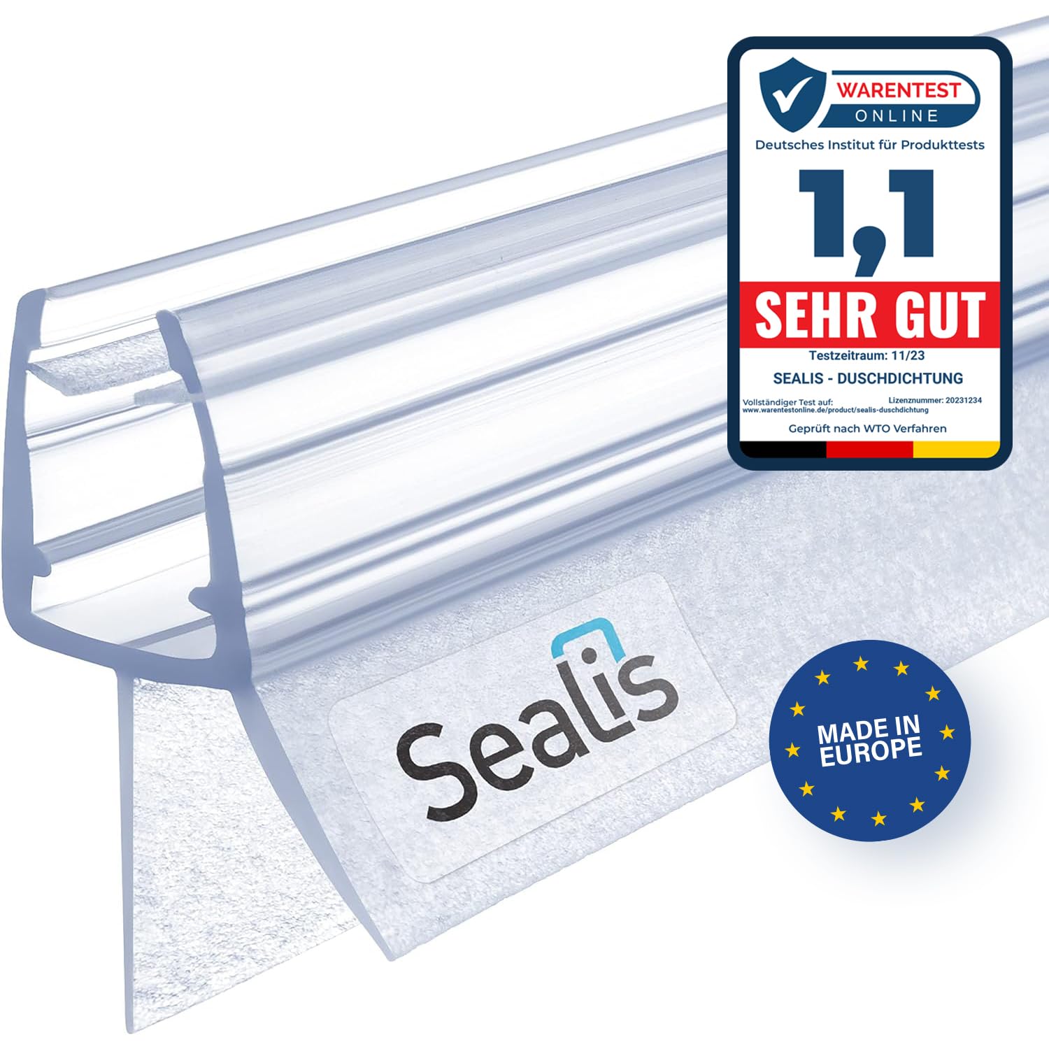 SEALIS Shower Door Seal 100 cm | for Shower Wall & Bath Screen 5, 6, 7 and 8 mm Thick | Transparent Shower Cabin Seal and Seal Against Water Leaks