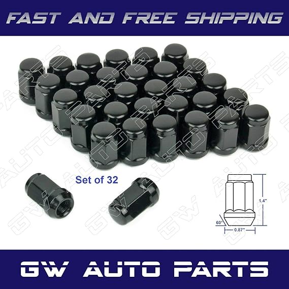 32 Bulge Acorn Lug Nuts M14x1.5 Black 1.4" TALL Home