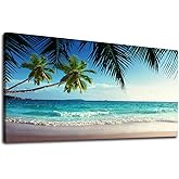 Large Wall Art Ocean Waves Canvas Pictures Coconut Trees Sands Beach Seascape Landscape Modern Summer Sea Nature Canvas Artwork Contemporary Wall Art for Living Room Bedroom Home Wall Decor 29" x 58"