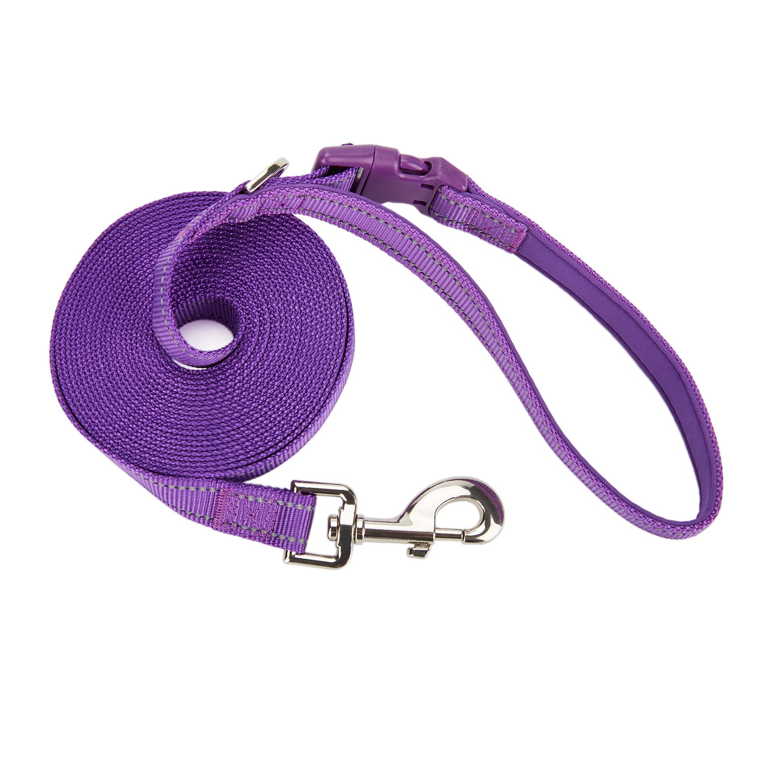 Petiry Long Dog Training Lead 5m,Reflective Strong Nylon Long Line Leash with Soft Padded Handle For Camping Swimming,Purple