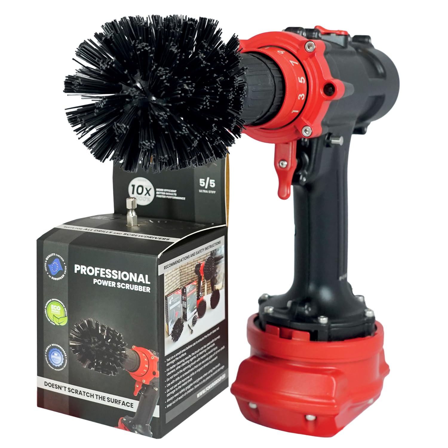 Kornely Premium Drill Brush Professional – Ultra-Stiff 8.5 cm Black | Scratch-Free Heavy-Duty Cleaning Brush for Concrete, Brick, Stone, Metal, Masonry, Garage, BBQ Grills, Rust and Construction Tools