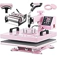 VEVOR Heat Press Machine 15x15 inch, Heat Press Machine for T-Shirts, 5 in 1 Heat Press with 30 OZ Tumbler Press, Combo Tumbler Heat Press Machine Sublimation for Hat Cap Mug Plate, Pink