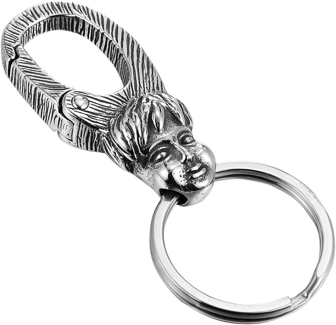Key Chain Holders Stainless Steel Hip Hop Gothic 3D KeyChains with 3 Spilt Rings