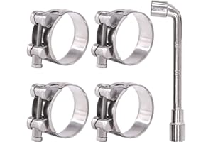 Glarks 4Pcs 48-51mm T-Bolt Hose Clamps 304 Stainless Steel Heavy Duty Ear Clamp Tube Clamp Adjustable Pipe Clamps for 1.9''-2