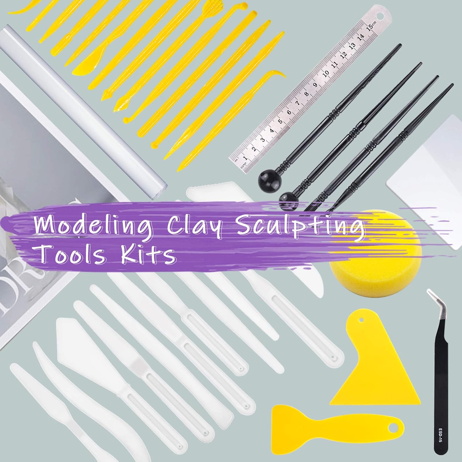 Swpeet 36Pcs Modeling Clay Sculpting Tools Kits, Ball Stylus Tool, Pottery Tools, Rubber Tip Pens, Plastic Clay Tools, Sculpting Kit for Making Modeling Clay Cake Fondant Decoration, Clay, Ceramics