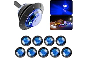 BJZ 3/4'' LED Trailer Marker Clearance Lights Blue Round 12V LED Side Marker Front Rear Running Signal Tail Indicator Light Waterproof for Trailer Truck ATV UTV RV Van Pickup, 10Pcs w/Blue Lens
