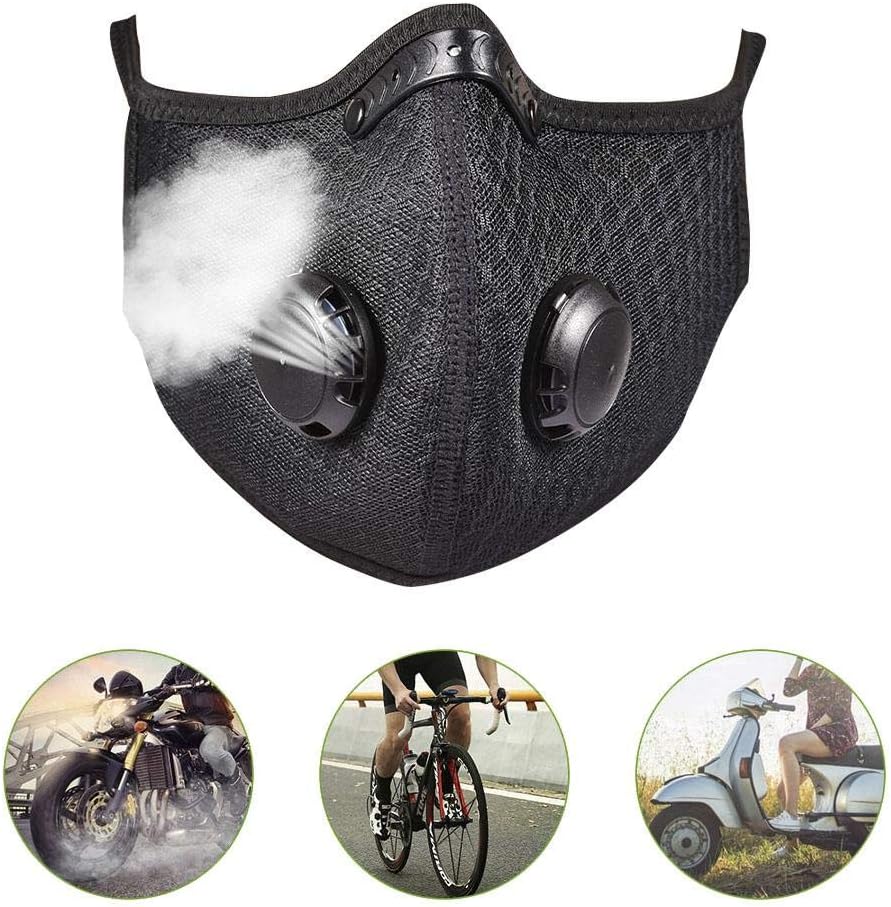 Clevoers Dust Mask Sport Face Mask with Dual Valve, Anti-Fog 4-layer Filtration Face Mask Dustproof Mask With Filter Cycling Mask for Men Women Outdoor Sports Running Hiking