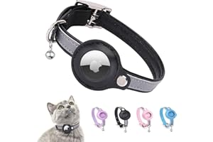 WAPSAT Airtag Cat Collar, Cat Collar with Bells, Reflective GPS Cat Collar, Anti-Lost Cat Tracker Collar Adjustable Leather Cat Collar for Boy Girl Cats or Small Dogs, Kittens and Puppies