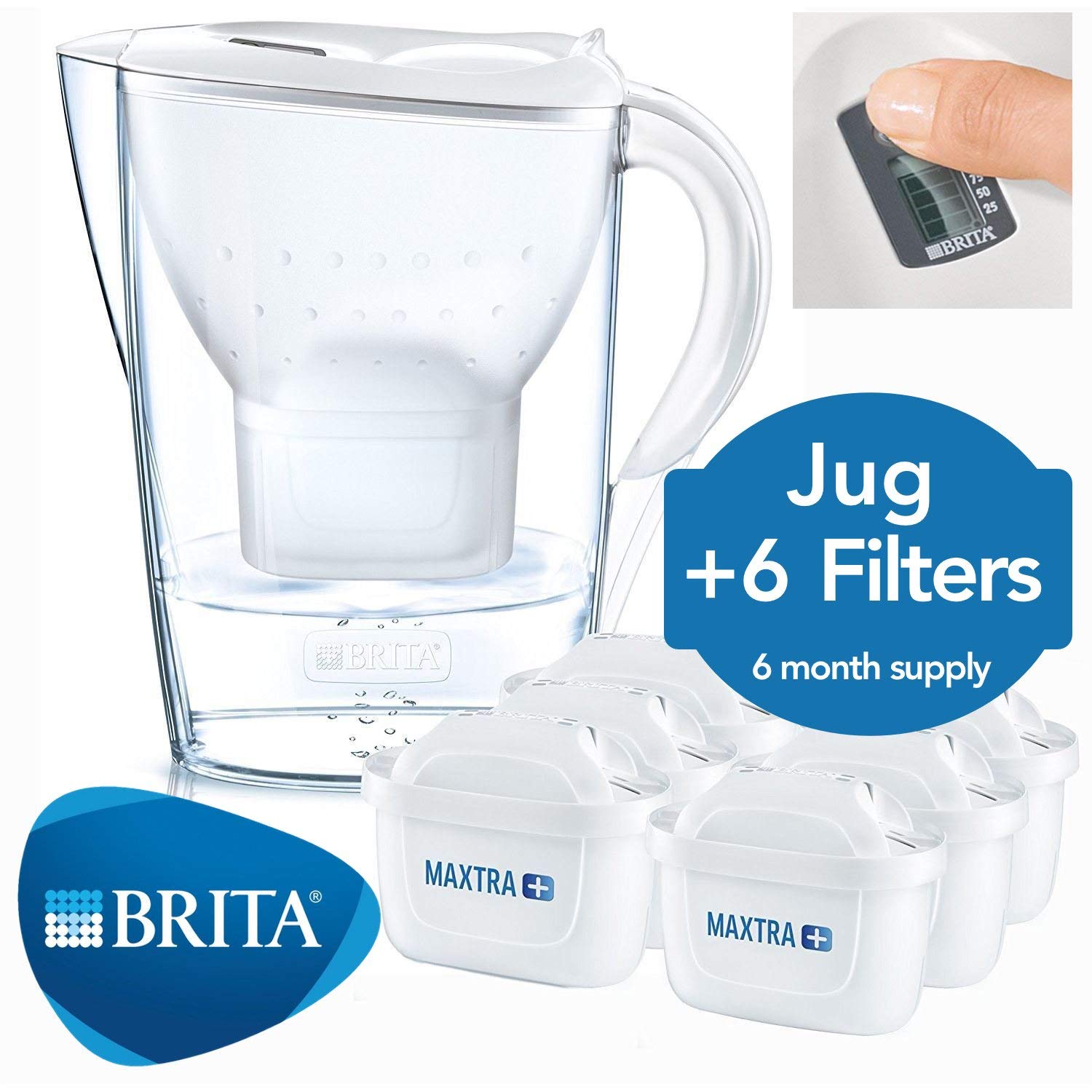 BRITA Marella Water Filter HalfYear Pack with 6 BRITA MAXTRA+