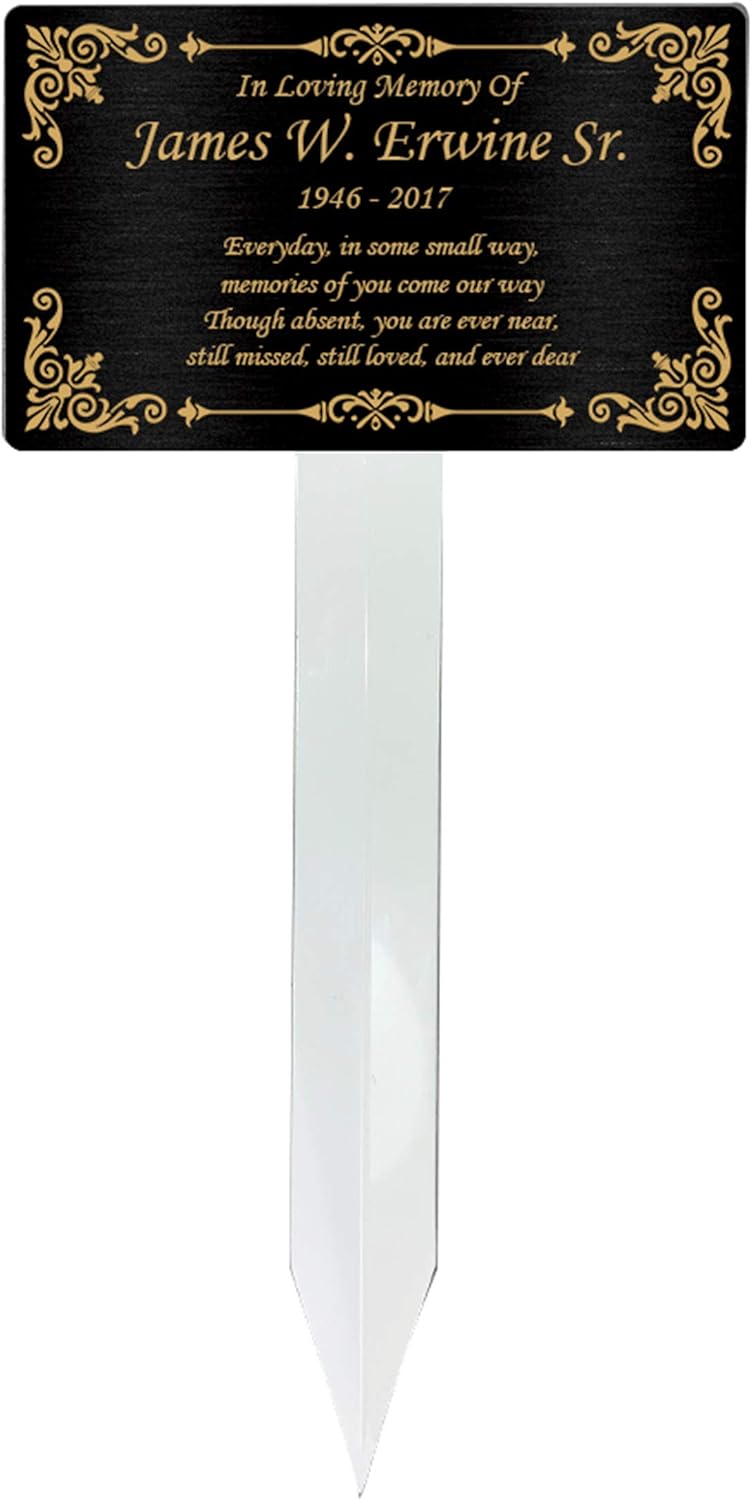 Plaques & Wall Art - Personalized Memorial Plaque Stake, Grave Marker (Black/Gold)