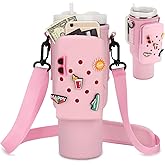 Magibag Water Bottle Carrier Bag with Silicone Phone Pocket & 5 Charms for Stanley Cup 40 oz, Neoprene Water Bottle Holder Tumbler Pouch with Adjustable Strap