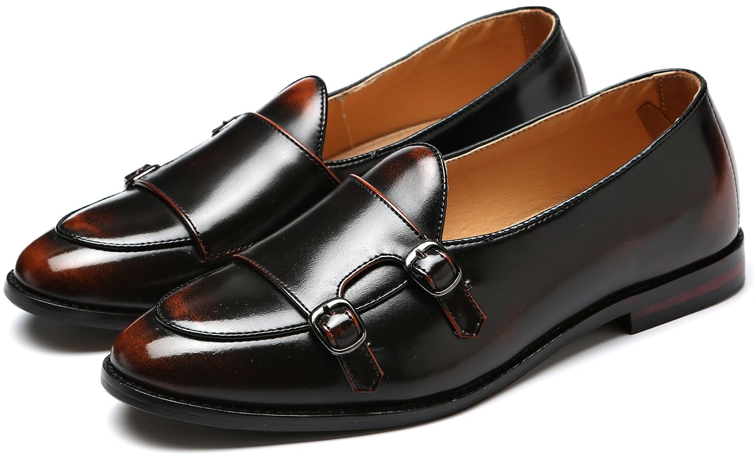 Mens Leather Double Monk Strap Loafers Slip On Prom Monk Oxford