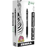 Zebra Pen Z-Grip Retractable Ballpoint Pen, Black Ink, 0.7mm, 12-Pack | Smooth Writing, Fine Point Tip, Ideal for Planners, Note-Taking, School and Office Supplies, and Everyday Writing (23910)