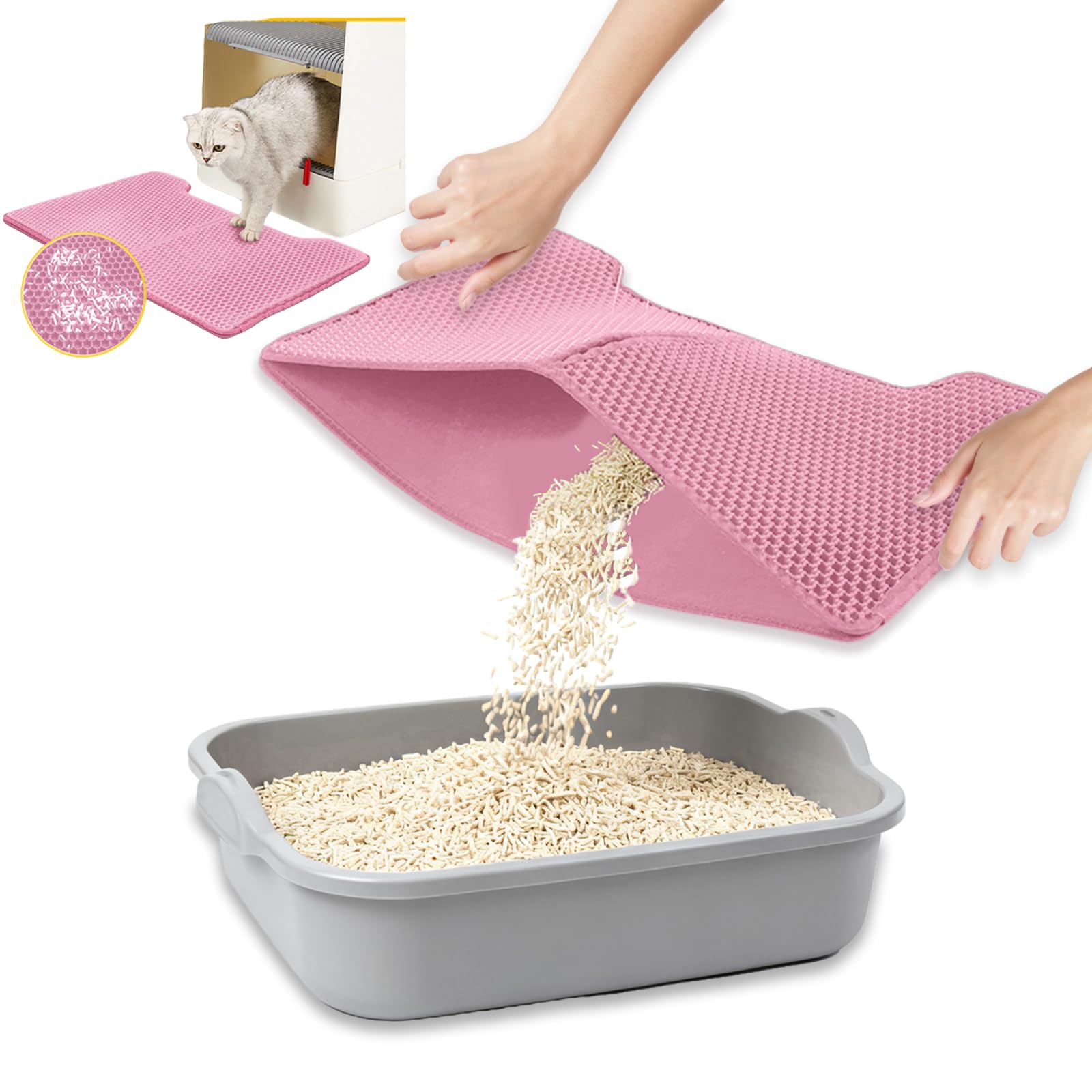 amztom cat litter mat,30x22in cat litter trapping mat for litter box with double layers,non slip wat