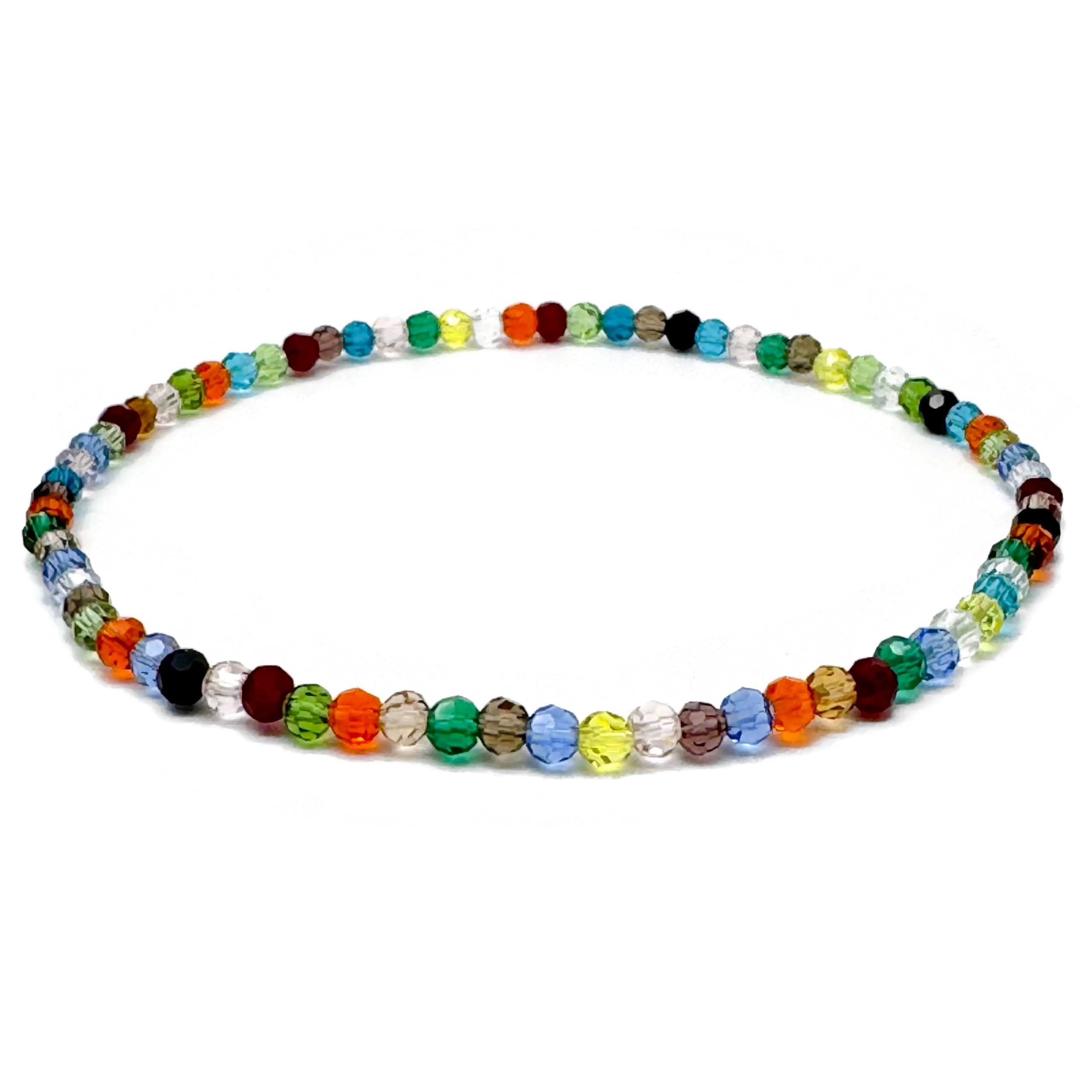 Larger Size Colourful Bead Anklet for Women, Faceted Glass Beads on Elastic, Handmade Multi-Colour Design : Plus Size Large 11 inches, Wide Fit Ankle Jewellery, 4mm Beads in Fresh Warm Colours