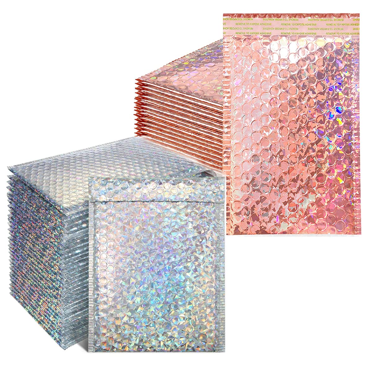 Bubble Mailers,RoadLoo 40 Pieces Padded Envelopes Sealing Cushion Envelopes Metallic Classy Holographic Cushion Envelope Seal Closure Envelope Shipping Bags for Mailing Shipping and Packing