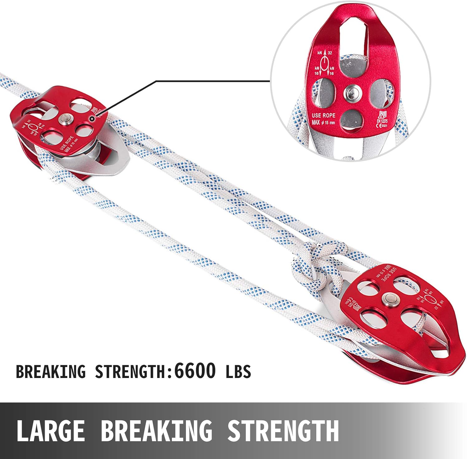 Mophorn Twin Sheave Block and Tackle 2/5-1/2Inch 100-200Ft Twin Sheave Block with Braid Rope 30-35KN 6600-7705LBS Double Pulley Rigging : Sports & Outdoors