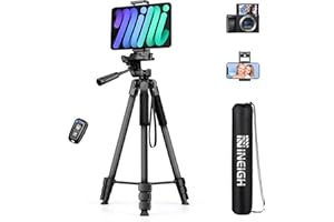 Nineigh Camera Tripod, 67" Tripods Phone Tripod with Remote, Video Camera Tripod Stand for iPhone iPad, Cell Phone Tripod Compatible with iPad Pro iPhone Cameras Laser Level Project