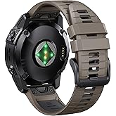 NotoCity Fenix 7X Pro/6X Pro Band for Fenix 6X Strap Fenix 7X Band 26mm Width Fenix 5X Plus Wristband for Descent Mk2i/tactix Delta/tactix 7 Pro/tactix 7 AMOLED Soft Silicone Watch(Brown Dark-Gray)