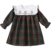 Pipikiddy Toddler Baby Girls Christmas Outfit Plaid Dress Christmas Dress Santa Merry Embroidered Fall Winter Holiday Dresses