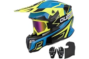 OUMURS Adult ATV Dirt Bike Helmet with Goggles Gloves & Mask Adjustable Sun Visor Motorcycle Adult Helmet Off-Road Motocross Downhill Moped MX for Unisex-Adult