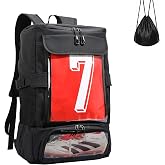 Pwem Basketball Backpack for Men, Soccer Backacks with Clear Shoe and Jersey Window, Water Resistant Sports Equipment Bags with Drawstring Bag