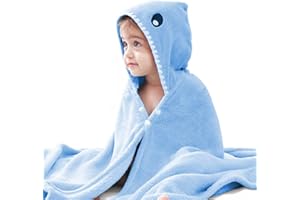 bopika Baby Bath Towel with Hooded,Toddler Absorbent Bathrobe,Soft Newborn Swaddle Blankets,Infant Large Bath Towel Shower Gifts -27.5X55 Inches(Blue-Shark)