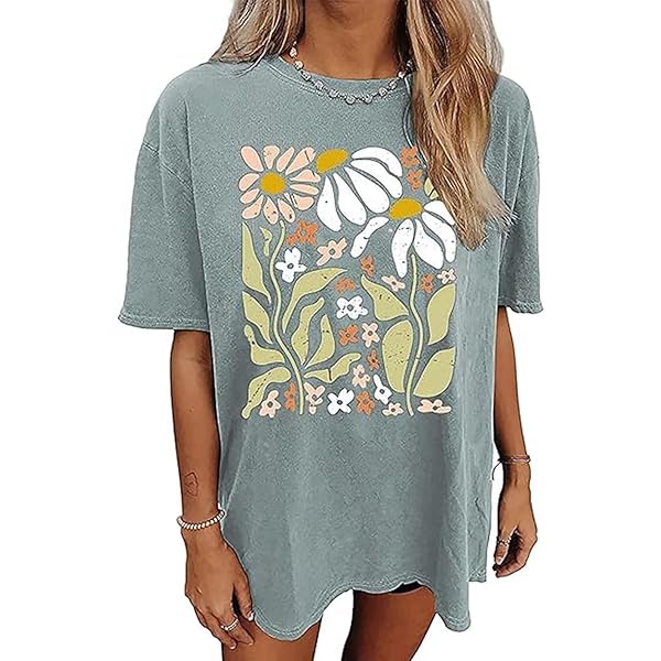 Earlymemb Womens Vintage Flowers V Neck Shirt Boho Floral