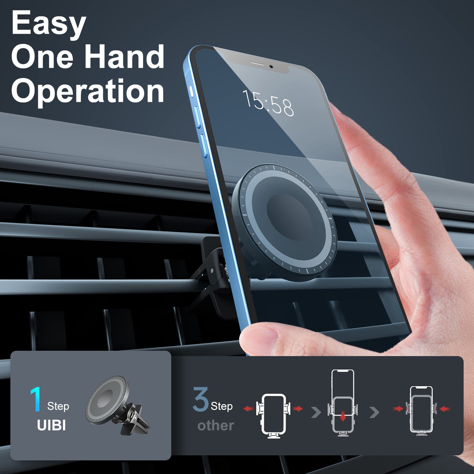 Magsafe Car Mount, Magnetic Car Phone Holder 20 Strong Magnets with Clip 360° Rotation Air Vent Cell Phone Mount Fit for Magsafe iPhone 16 15 14 13 12 Pro Max Mini MagSafe Case