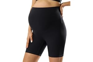 POSHDIVAH Ribbed Maternity Biker Shorts Over The Belly for Women - 5"/8" Buttery Soft Pregnancy Workout Athletic Short