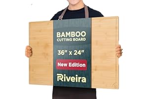 Riveira Bamboo Cutting Boards For Kitchen – Gourmet Bamboo Grandeur: 36 X 24 Extra Large Bamboo Cutting Board – Natural Wood Cutting Board – Innovative Juice Grooves Non Toxic Cutting Board