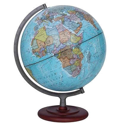 Waypoint Geographic Mariner II Globe 12 Diameter Political Blue Ocean Illuminated Desktop Globe with Wood Stand and Over 4,000 Locations and Points of Interest