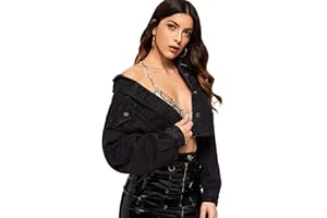 Floerns Women's Casual Drop Shoulder Ripped Crop Denim Jean Jacket