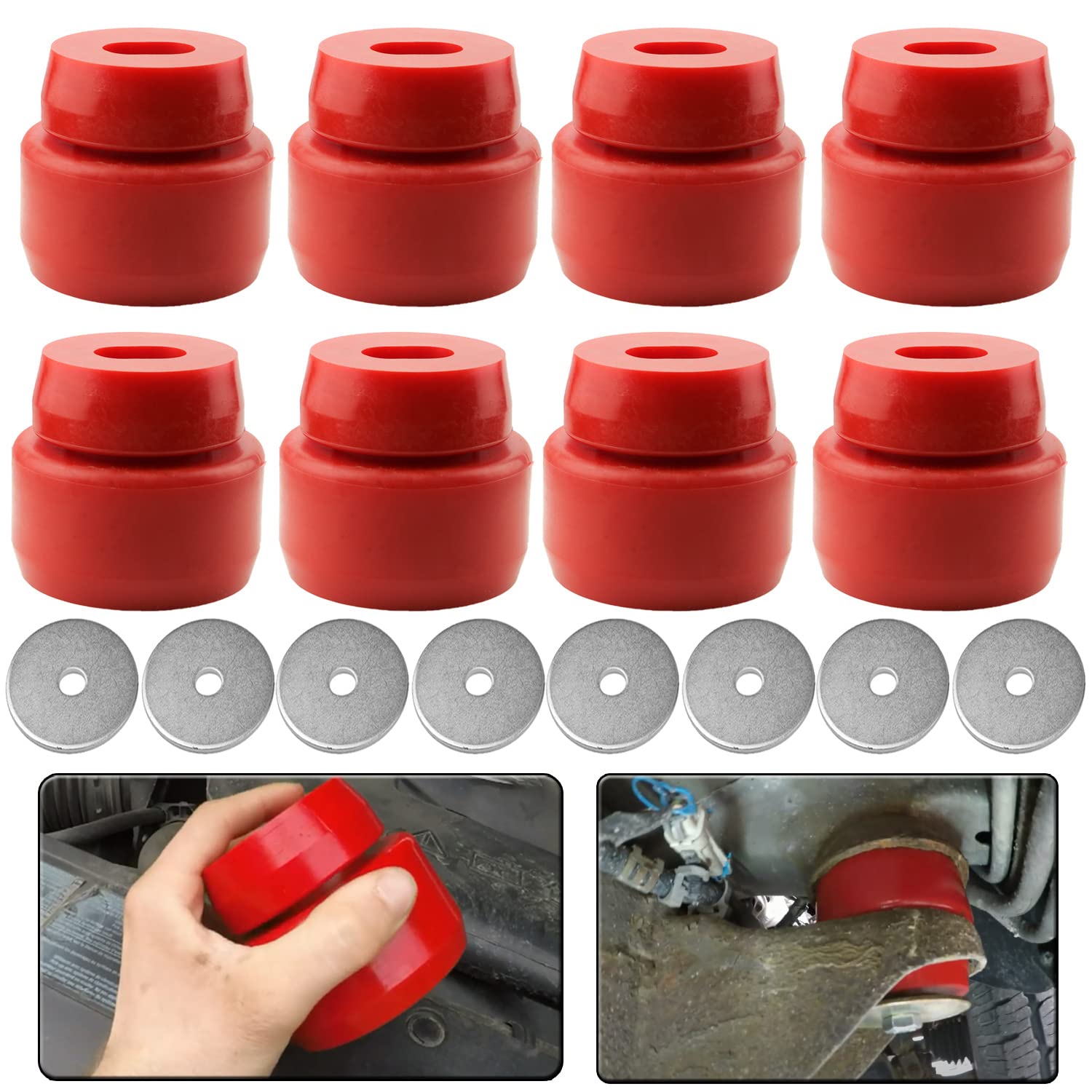 Photo 1 of **MISSING BOLTS**Body Mount Bushing Kit Fits for 1999-2014 Chevy Silverado & Sierra 1500/2500 2WD/4WD Polyurethane Body Cab Mounts Replace 7-141 Red (24PCS)