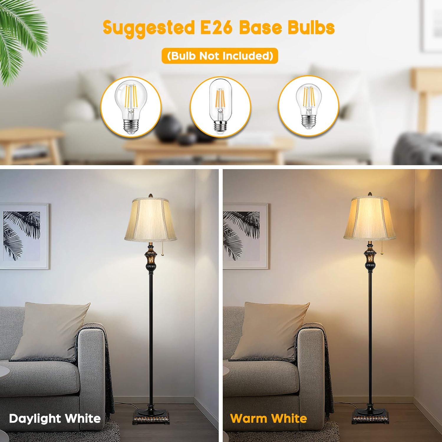 TOBUSA Traditional Floor Lamp, Classic Standing Lamp with Bronze Fabric Shade, Vintage Elegant Tall Pole Lamp for Living Room Bedroom Office Reading, Rustic Upright Floor Lights, Pull Chain Switch - - 