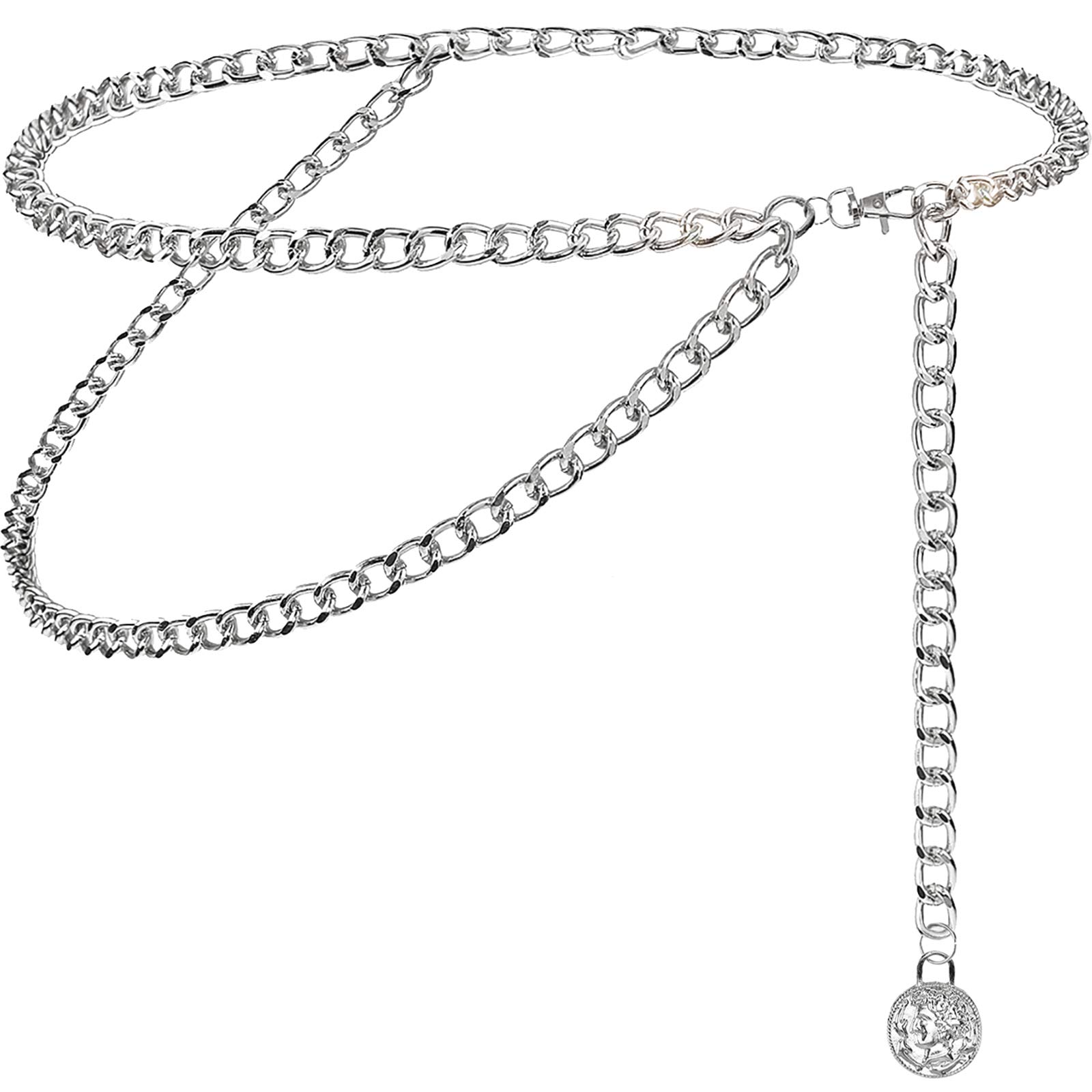 Suyi Silver Chain Belts for Women Girls Metal Waist Belt Double Layered Body Belly Chain 90CM Silver